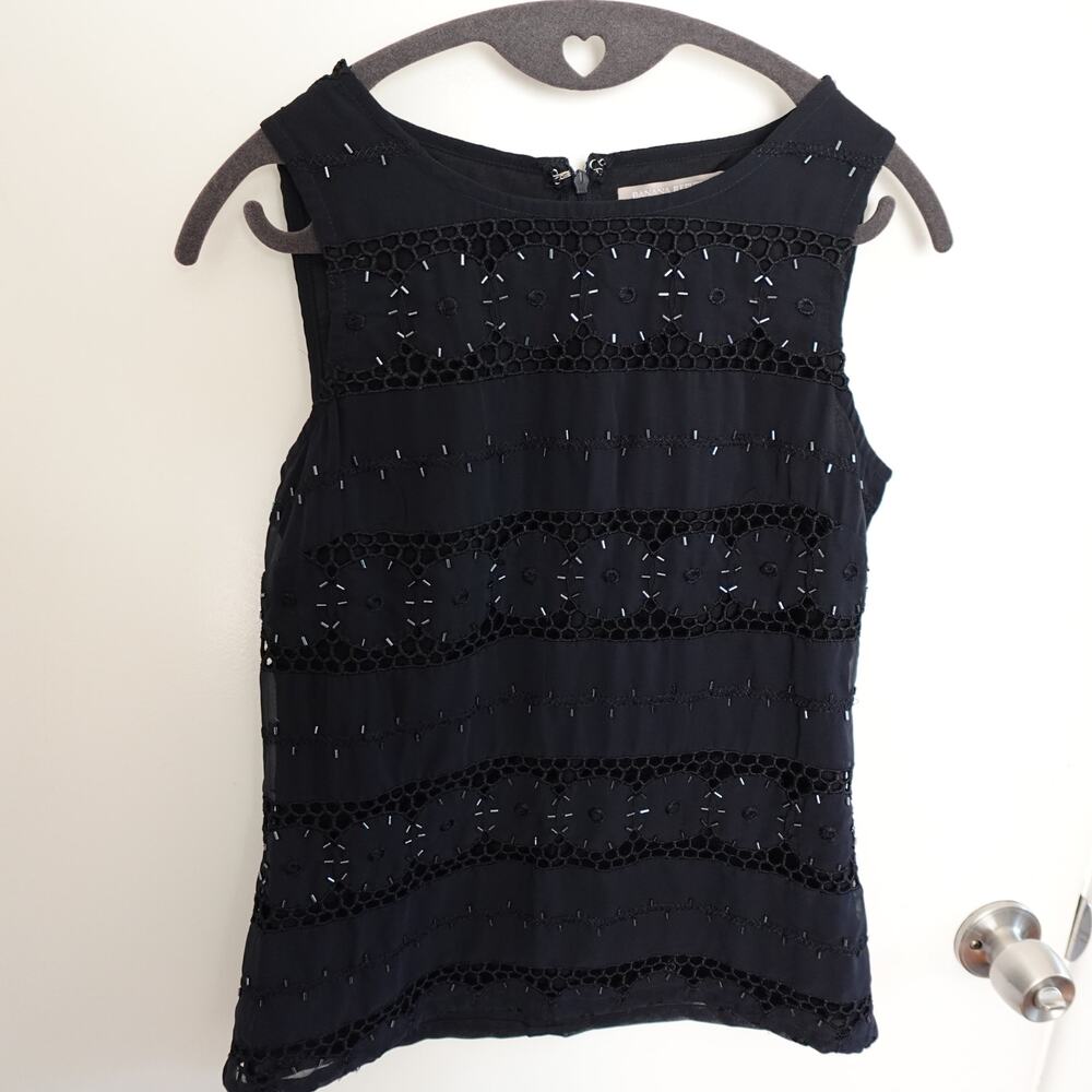 NWT Banana Republic Factory Beaded Eyelet Tank Top Blouse Navy Blue Contemporary
